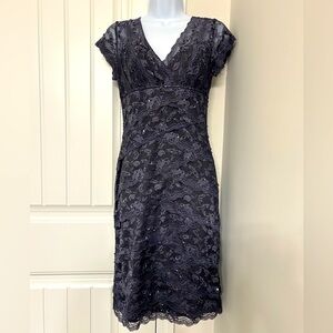 Women’s dark gray size 2 lace and beaded cocktail dress.